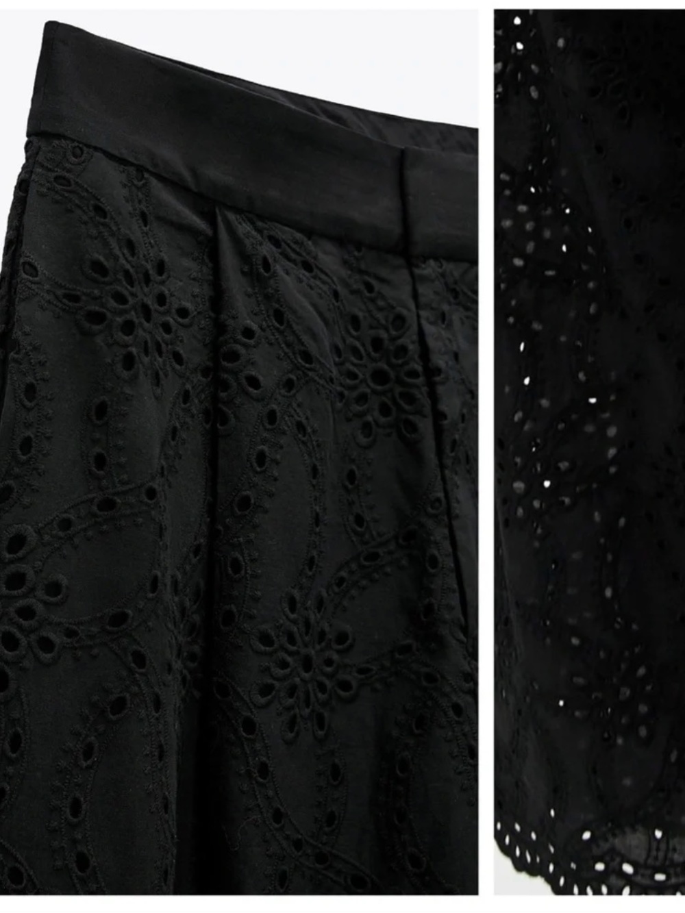 Zara Black Openwork Embroidery Eyelet‎ Cropped Trousers Size L NWT - Picture 8 of 16